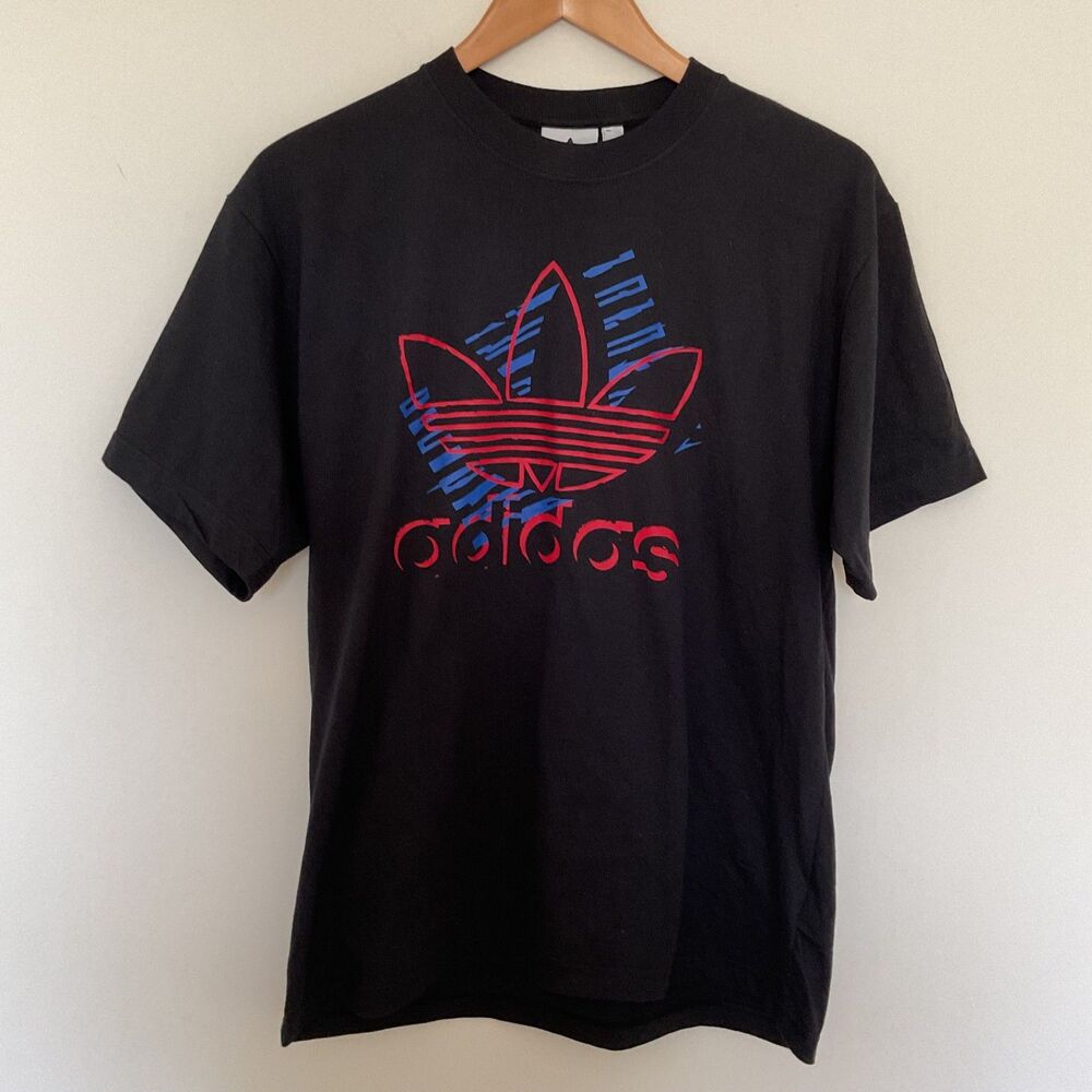 Adidas Mens Original Sketch Trefoil Large Logo Black T-Shirt Crew Neck M Sporty